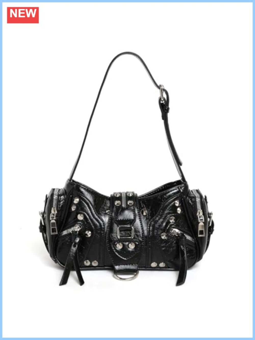 Y2k Studded Small Faux Leather Shoulder Bag Buckle Hobo Purse